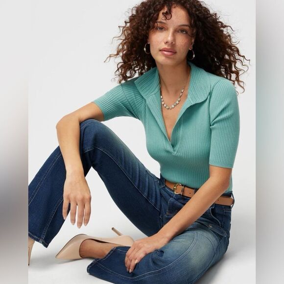 WHBM Elbow Sleeve Crochet Collar Pullover Sweater Size L - Picture 3 of 9